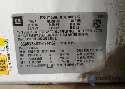 2016 Buick Enclave z USA, uszkodzony, nr VIN 5GAKVBKDXGJ274169